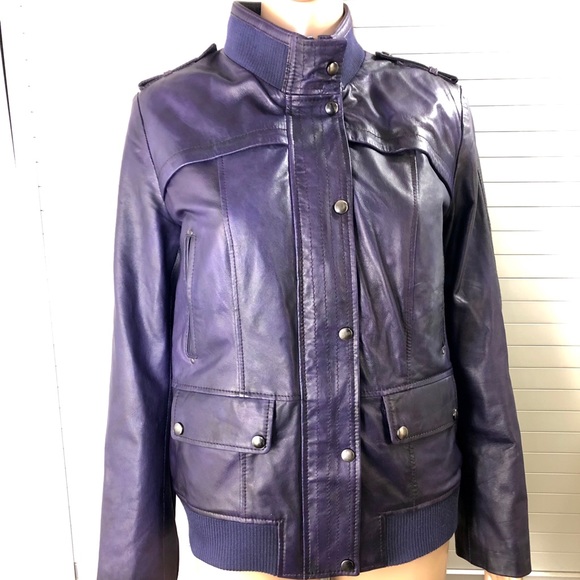 NWT M.T. Women’s Purple Leather Bomber Jacket - Picture 2 of 9